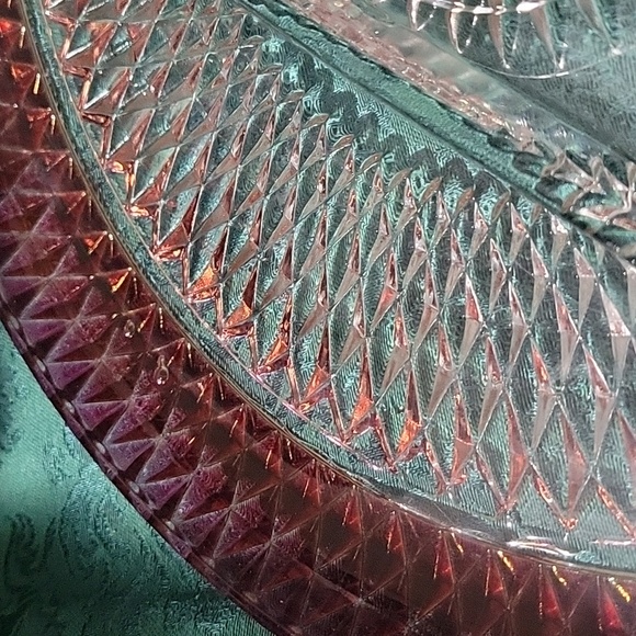 Vintage Indiana Glass Diamond Point Ruffle Edge Square or  Vintage Indiana Glass Co. Diamond Point Relish Plate, Like New